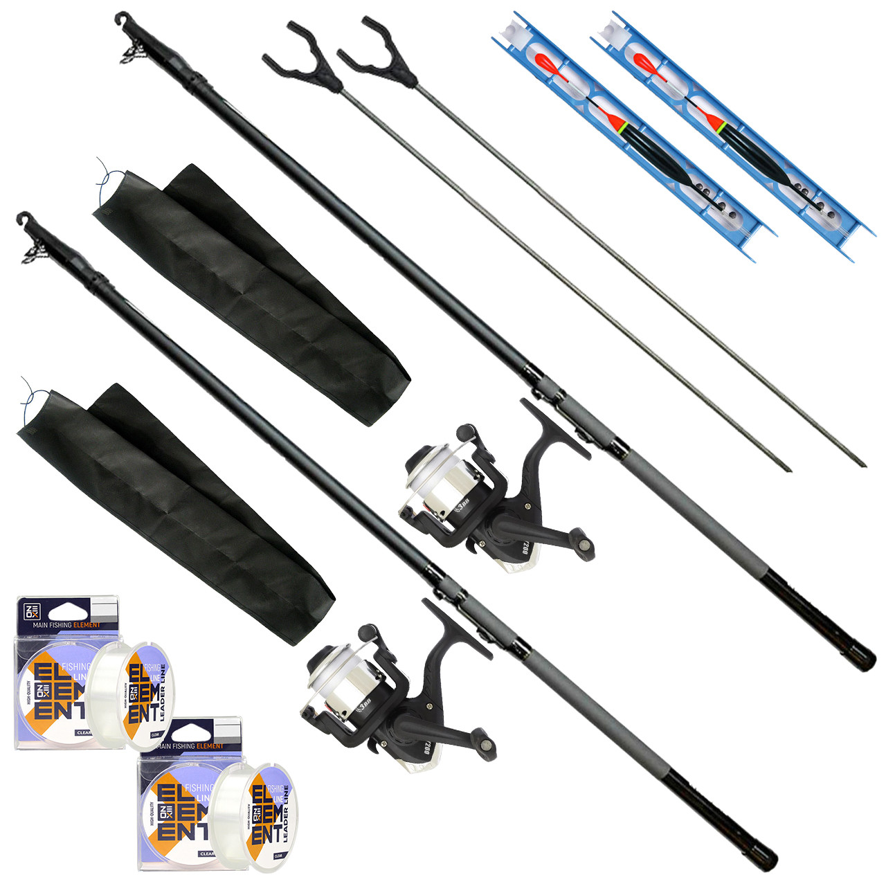 Набір Поплавцевий "Нічого зайвого" Дві вудки з карбону (4 м) з котушками та оснастками, фото 1