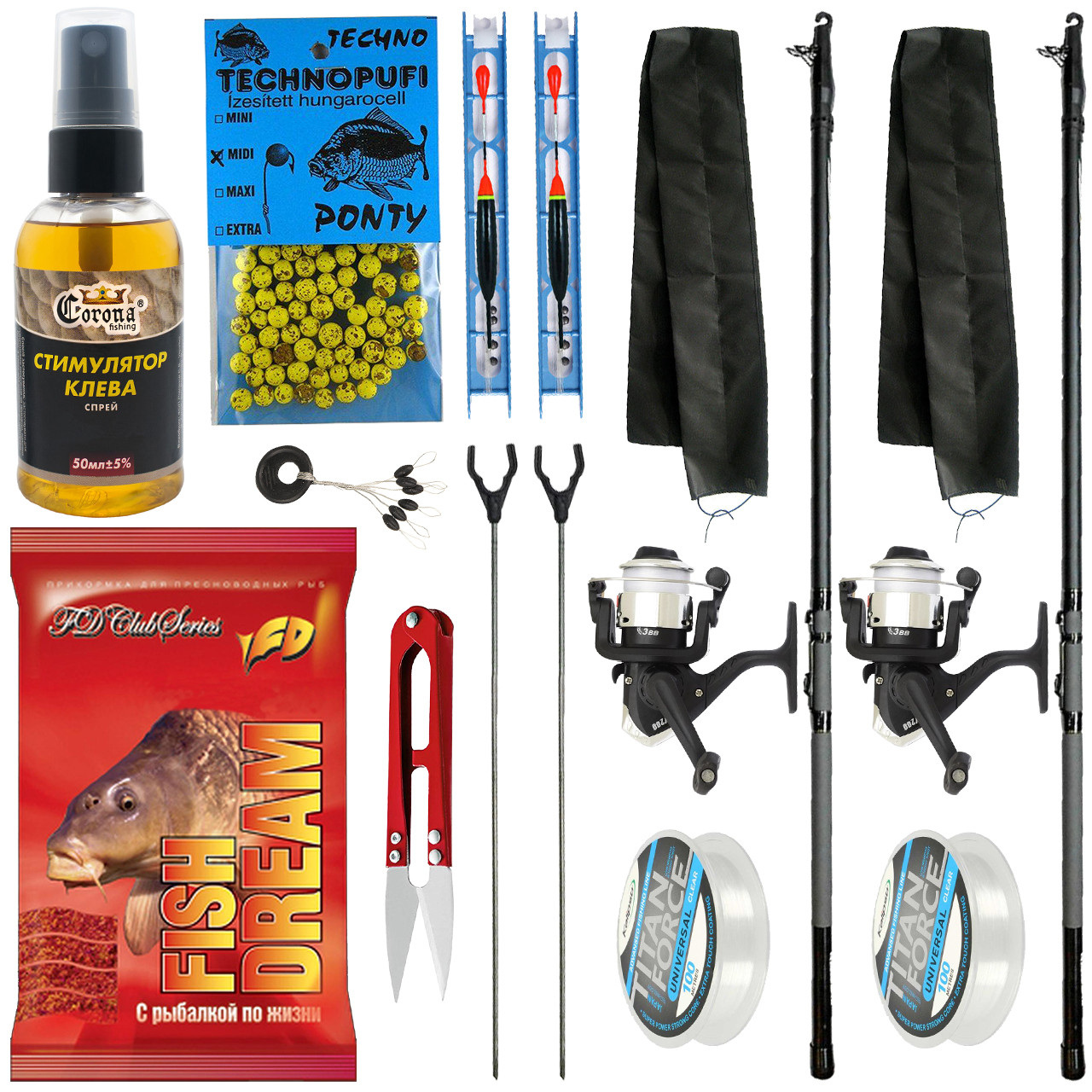 Набір Поплавцевий Надійні вудки з карбону (5 м) 2 шт. (повністю обладнані), фото 1