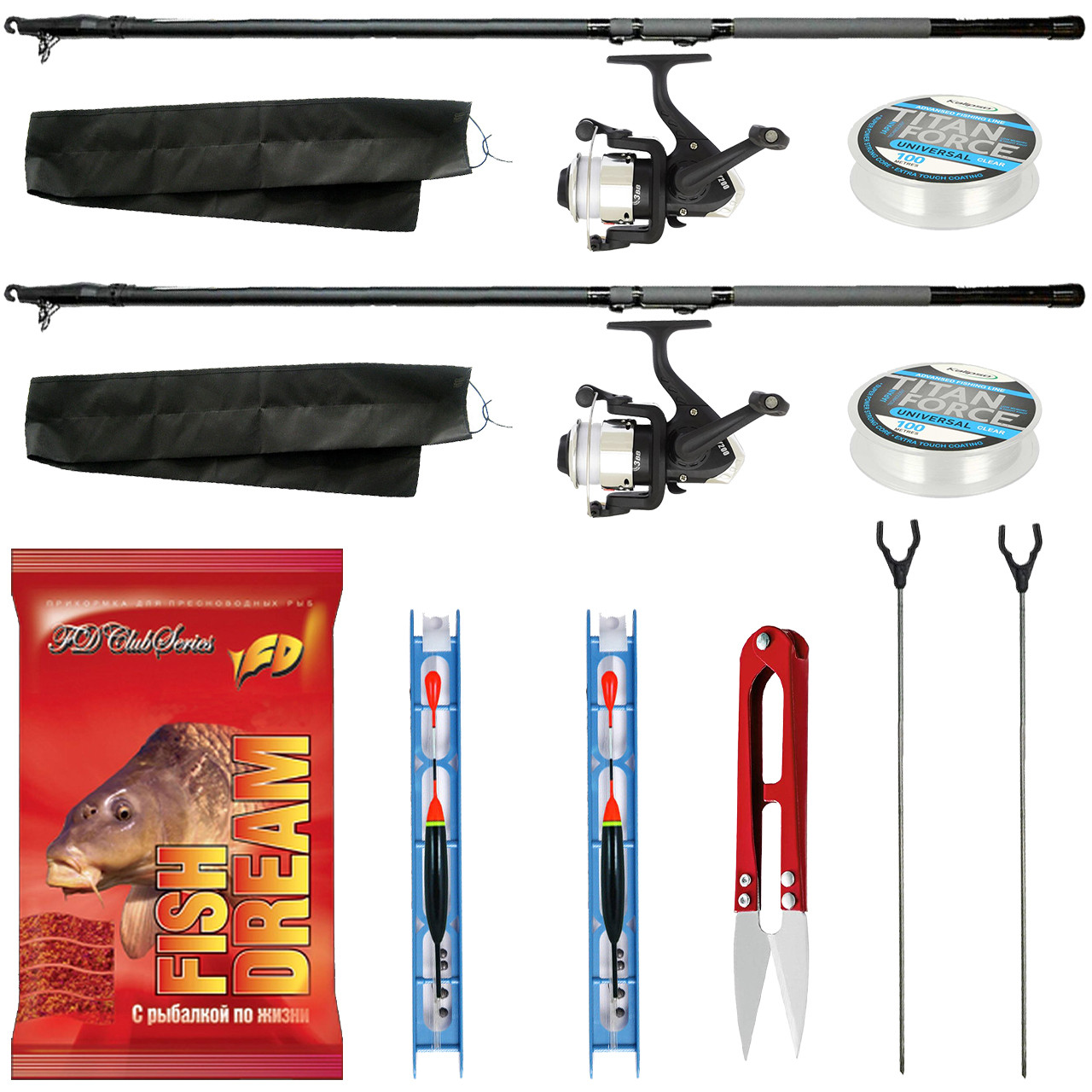Набір Поплавцевий з двома Надійними Карбоновими Вудочками (5 м) +Котушки + Постачання та Стійки, фото 1