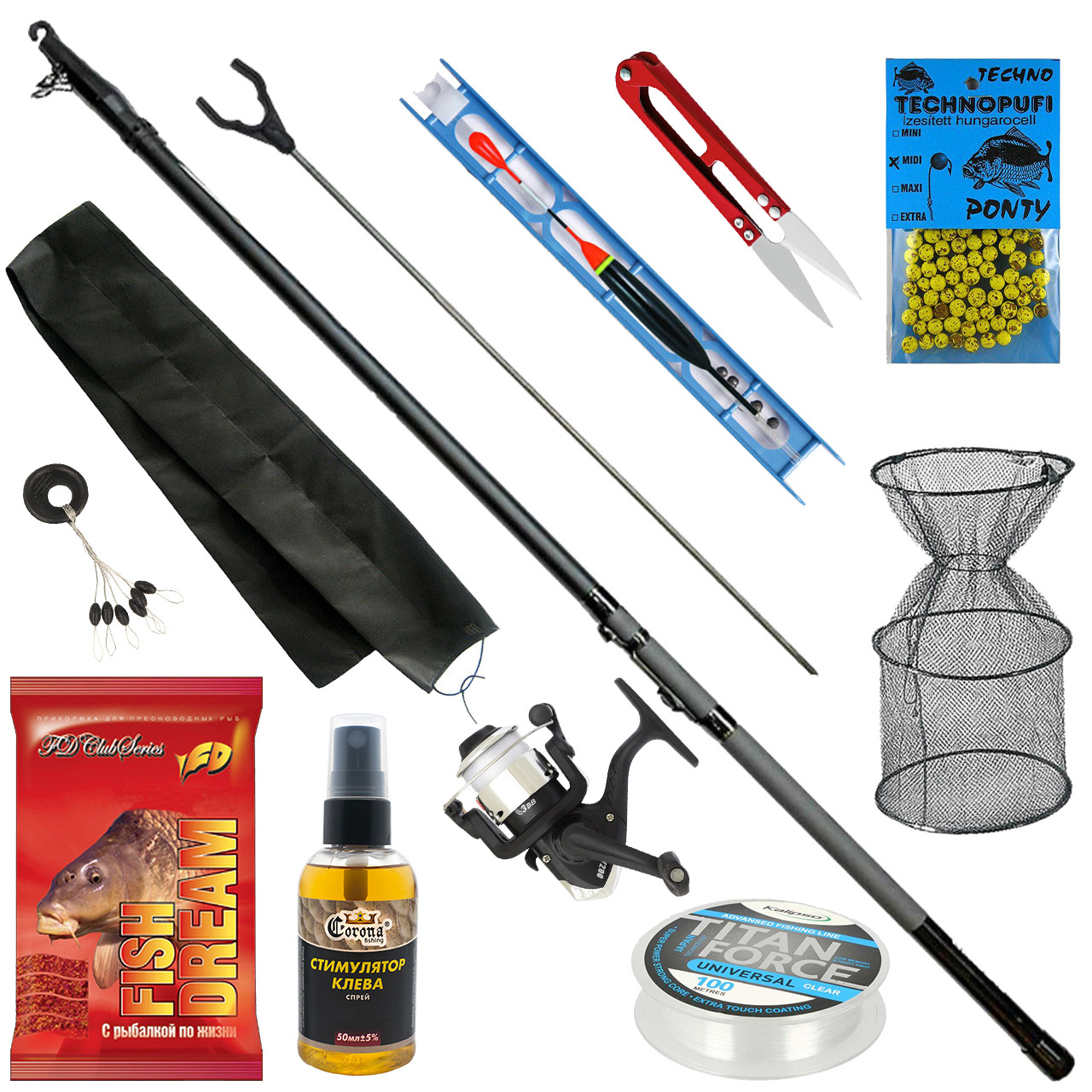Набір Поплавцевий Оснащений легка Вудка (4 м) з оснастом і садом для риби, фото 1