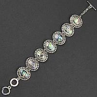 Браслет жіночий сріблястого кольору овальний з різнобарвним камінням галіот тогл завдовжки 22 см ширина 23 мм