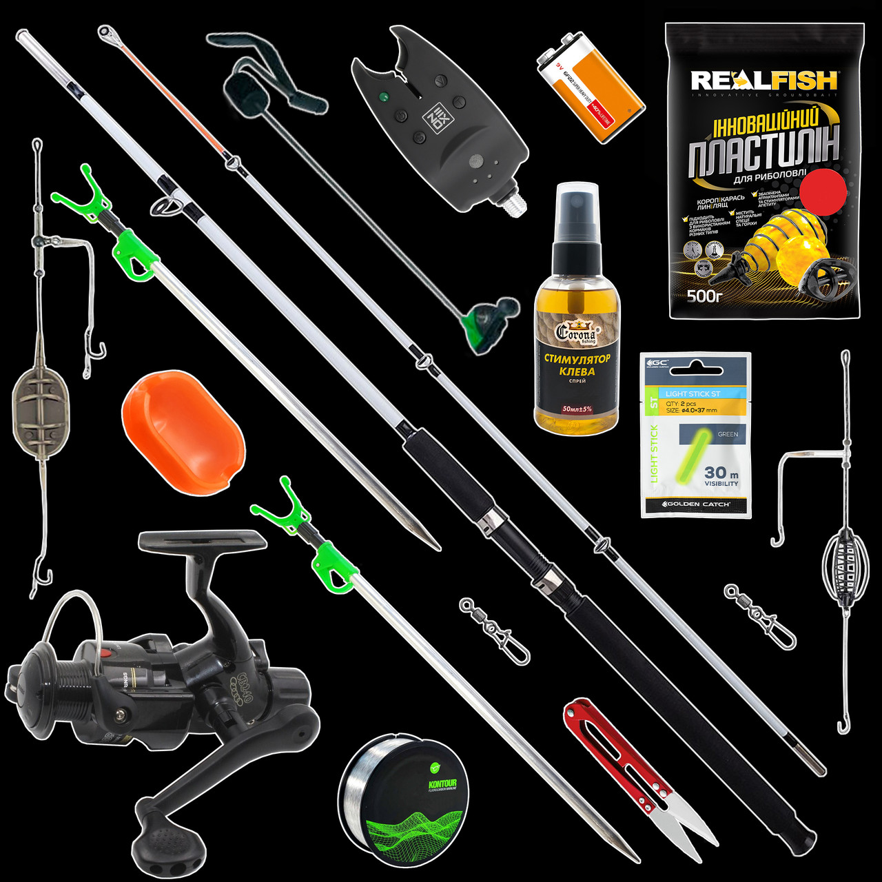 Готовий короповий набір 2.1 м Крокодил для літньої риболовлі, рибальське коропове спорядження на мирну рибу MS, фото 1