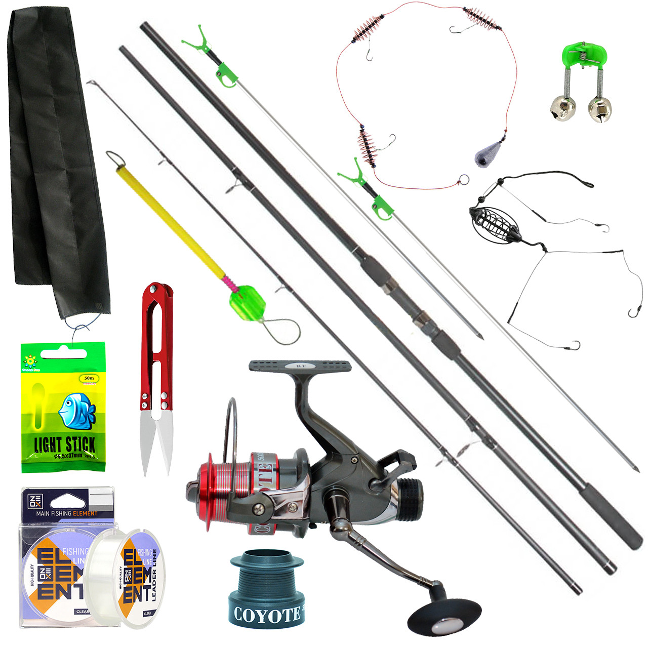 Готовий набір коропове вудлище з обладнанням 3.9 м, рибальське спорядження для ловлі мирної риби, фото 1