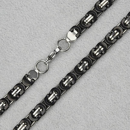 Ланцюг чоловічий Stainless Steel Rage чорні зі сріблом ланки з медичної сталі довжина 55 см ширина 6 мм, фото 1