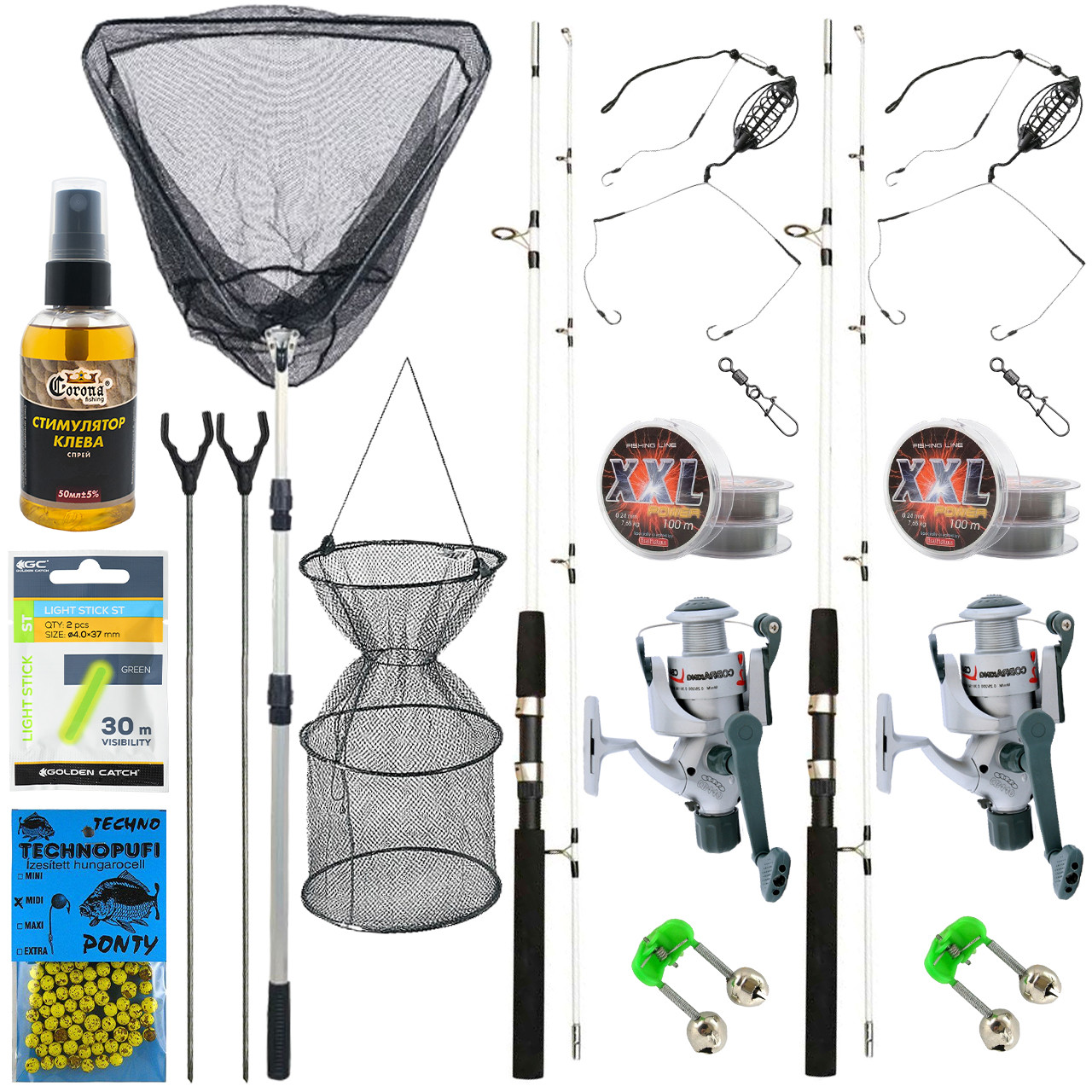 Універсальний комплект 2.4 м для спінінгового лову мирної риби на подарунок чоловікові, обладнаний набір рибалки, фото 1
