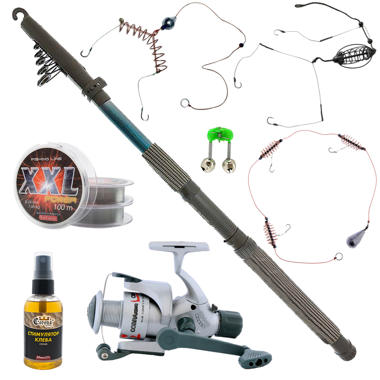 Універсальне спінінгове подарункове спорядження 2.4 м для рибалки, снасті та обладнання на мирну рибу, фото 1