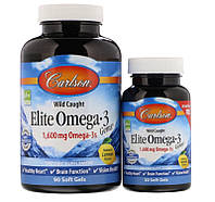Элитная омега-3 "Elite Omega-3 Gems", со вкусом лимона, 1600 мг, Carlson Labs, 90+30 капсул
