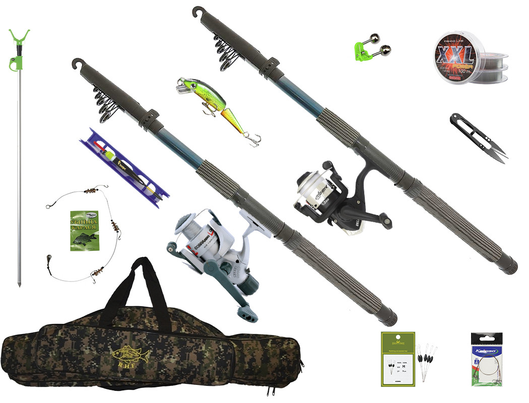 Універсальний рибальський комплект 2.1 м, рибальський готовий набір снастей і обладнання для ловлі хижої риби, фото 1