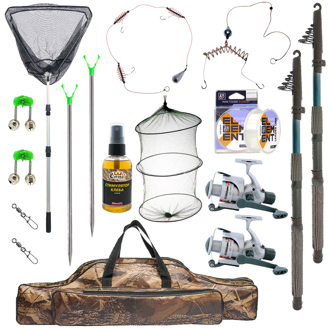 Набір Універсальний 2.4м. "Все в Одному" 2 спінінги + 2 котушки +оснащення в Чохлі 80см., фото 1