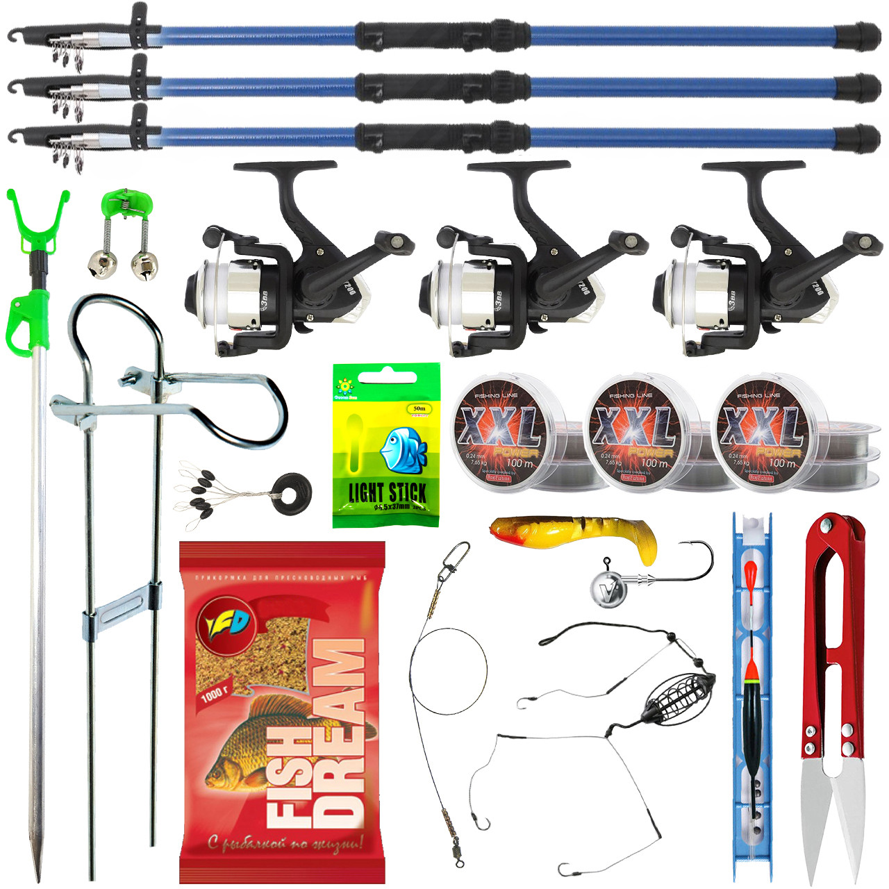 Універсальний рибальський комплект для літньої риболовлі 2.4 м, рибальський обладнаний набір для лову хижакові, фото 1