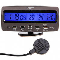 Автомобильные часы с термометром и вольтметром VST 7045V чёрный (44865)