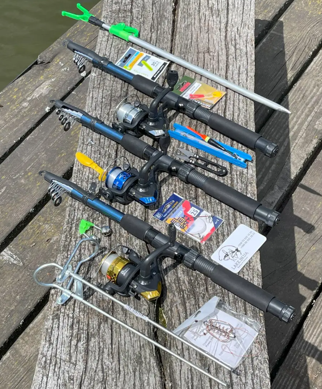 Універсальний рибальський комплект 2.1 м на 3 вудлища, рибальський готовий набір на мирну рибу в подарунок рибалкам, фото 1