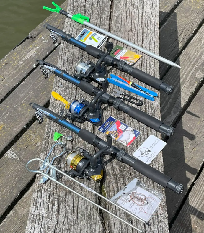 Універсальний рибальський комплект 2.4 м на 3 вудлища, рибальський готовий набір для лову хижака на подарунок, фото 1