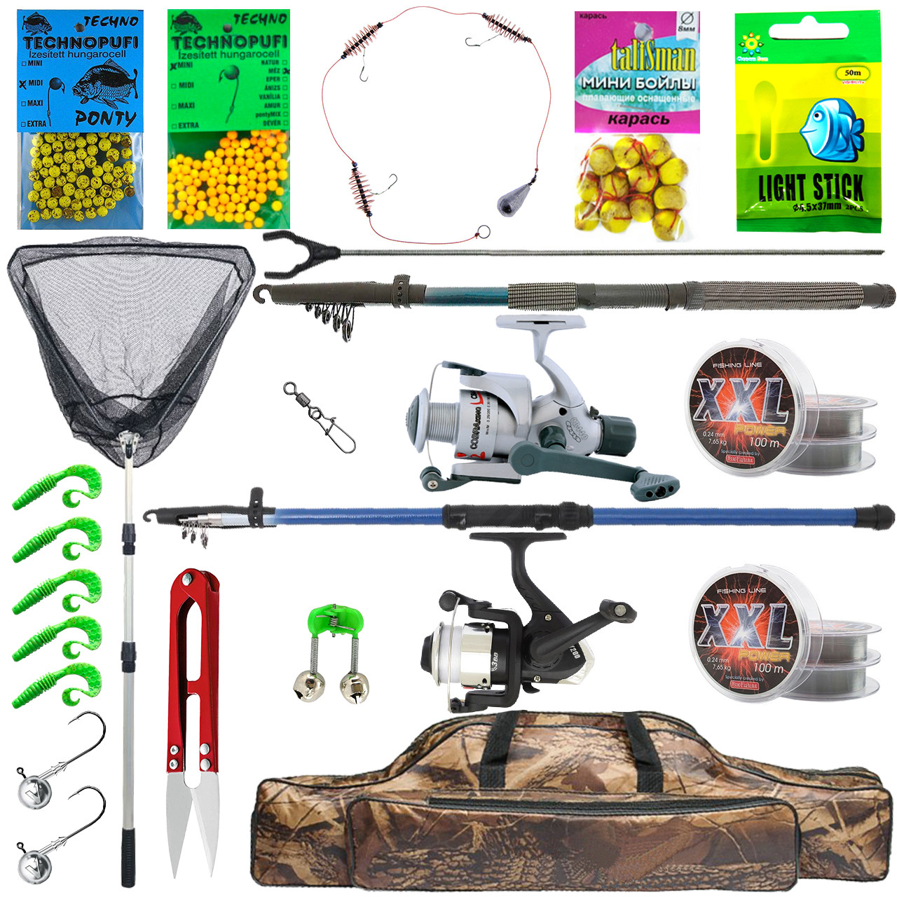 Універсальний бюджетний рибальський комплект 2.1 і 2.7 м, рибальське спорядження для ловлі мирної риби на літо, фото 1