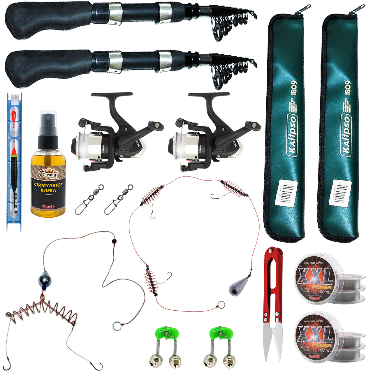 Універсальний рибальський комплект 2 спінінги, рибальський готовий набір для ловлі мирної риби на подарунок чоловікові, фото 1