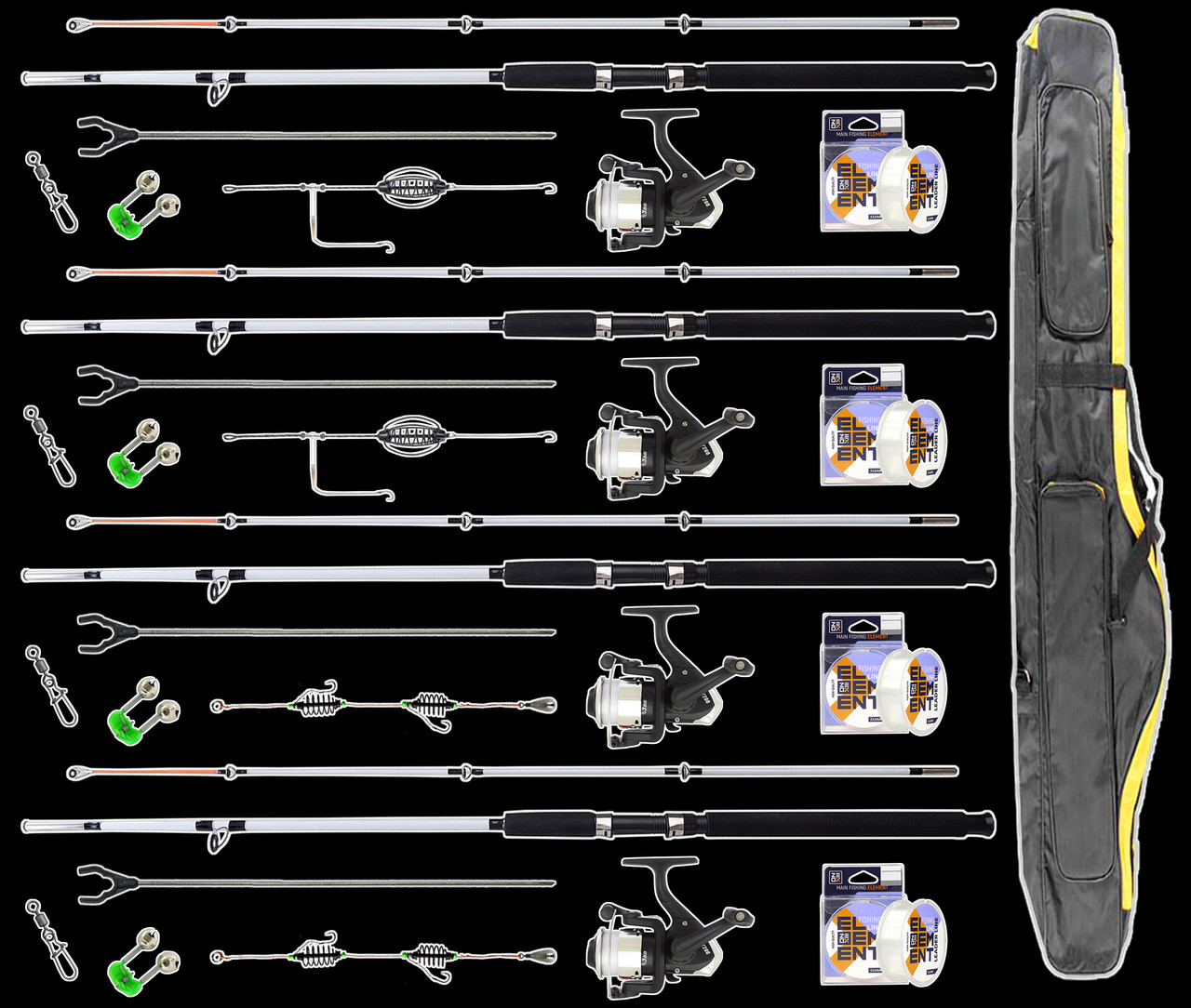 Набір Універсальний 2.7 м на Четирі комплекту спінінгів для донного лову з повним комплектом і чохлом, фото 1