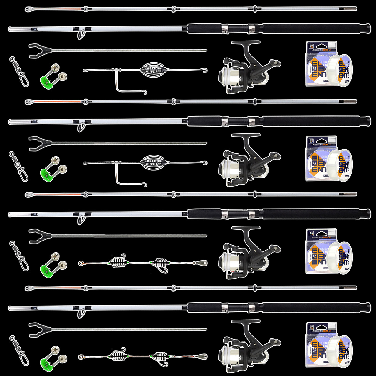 Набір Універсальний 2.1 м на Четирі комплекту спінінгів типу "Крокодил" готових до використання, фото 1