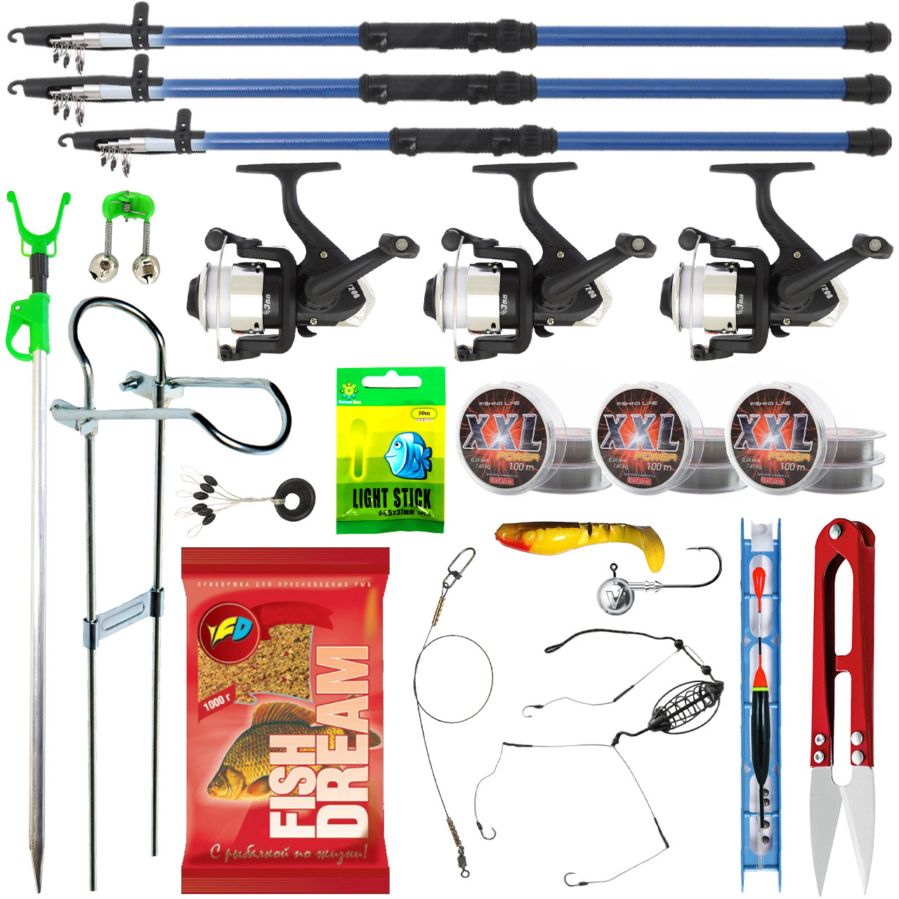 Універсальний рибальський комплект 2.4 м, рибальський готовий набір для лову хижака на літо в подарунок рибалці, фото 1