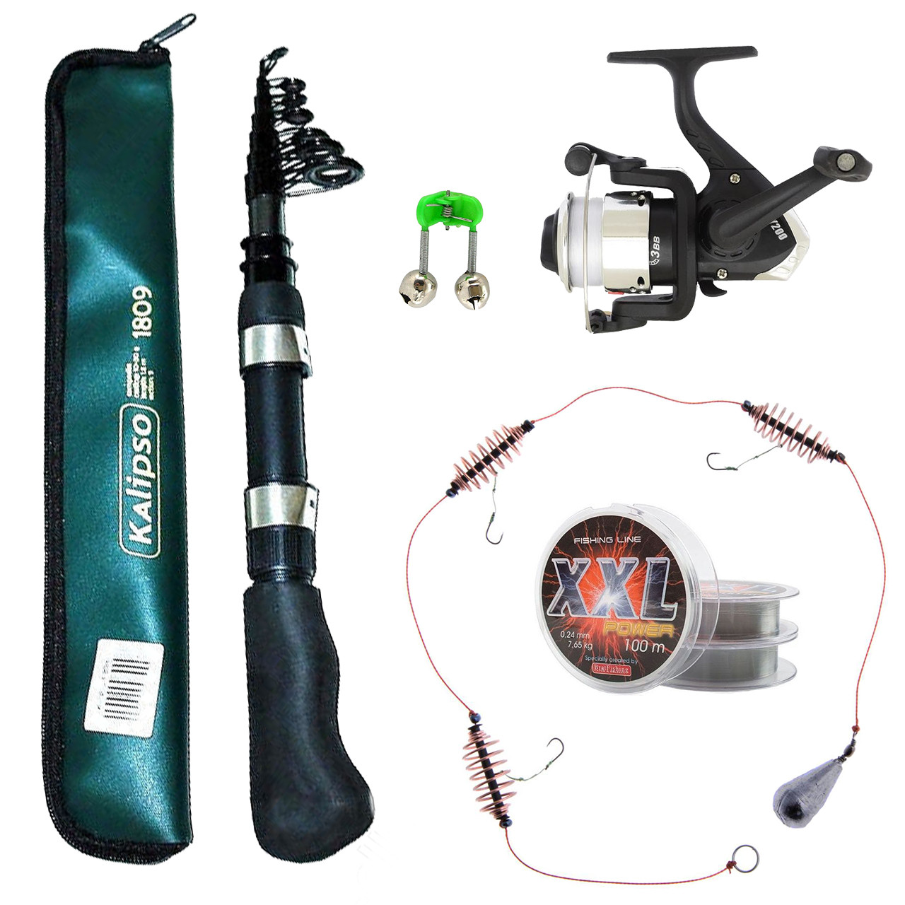 Універсальний рибальський комплект спінінг Kalipso 1.8 м, рибальський готовий літній набір для ловлі, фото 1