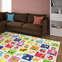 Дитячий ігровий килимок Ростомер - Тварини зі словами 180х200х0,8 см з великою складкою на підлогу (№266)