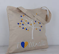 Сумка Шопер з вишивкою I Ukraine 2 на молочному льоні, еко сумка для покупок, шопер, сумка з вишиванкою, сумка для покупок вишита