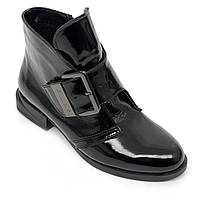 Ботинки низкие черные женские лаковые на байке демисезон с молнией Zlett 9608 лак чорн. размер 35