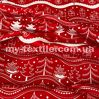 Трехнитка с начесом печатный принт Китай 180 см Новогодний на красном