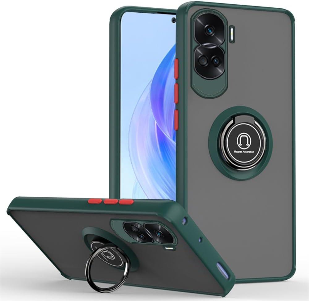 TPU чохол накладка Matte Ring Magnit для Honor 90 Lite темно-зелений