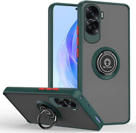 TPU чохол накладка Matte Ring Magnit для Honor 90 Lite темно-зелений, фото 1
