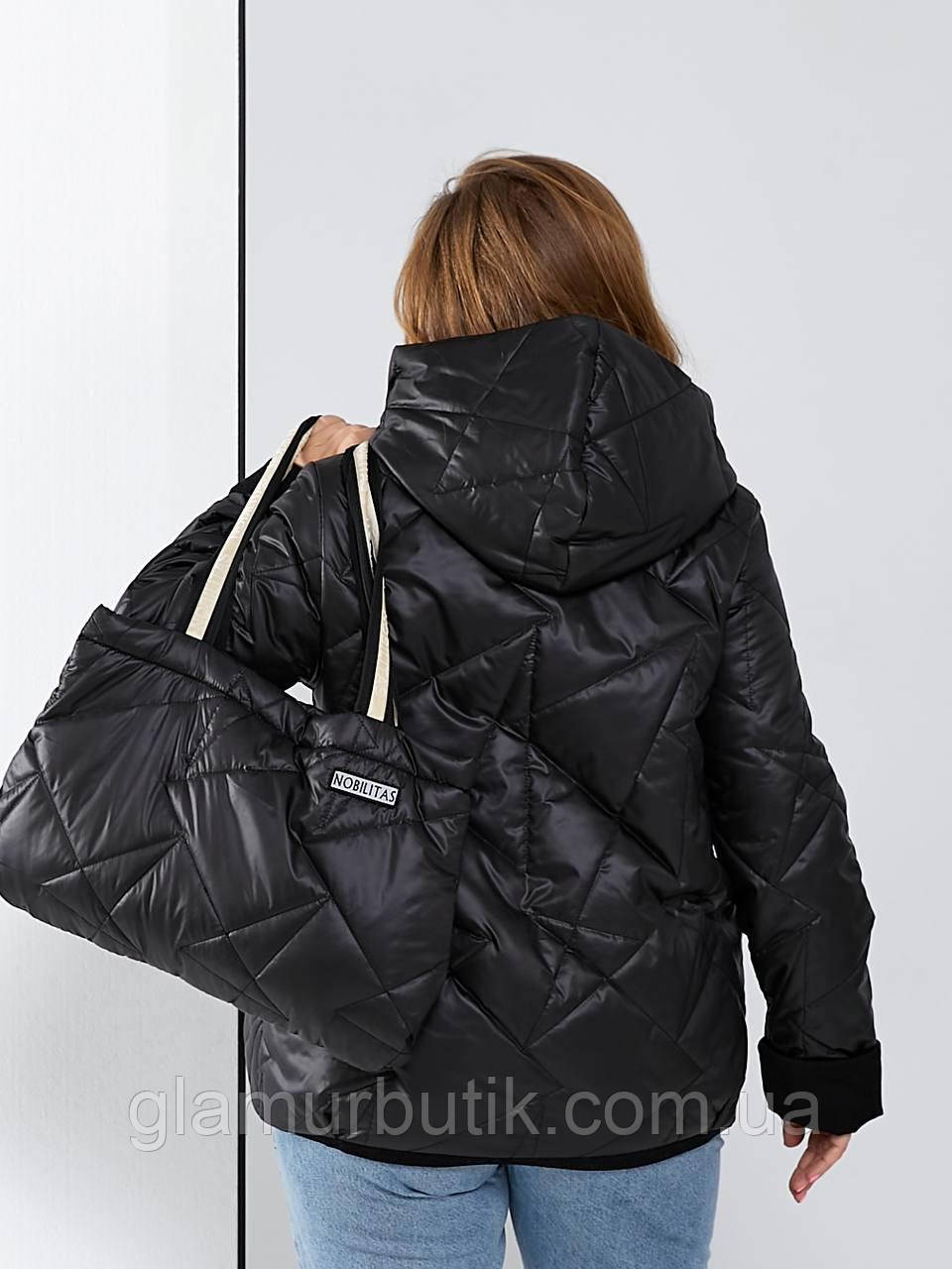 Набор сумка + куртка с капюшоном чёрная стёганная 50-52 54-56 58-60 - фото 4 - id-p2107568562