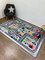 Турецький безворсовий килимок "Дорожні пригоди на сірому " 180*280 см