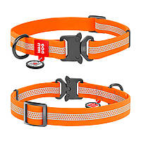Ошейник для собак водостойкий, светоотражающий, металлическая пряжка-фастекс, оранжевый