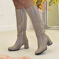 Чоботи жіночі на стійкому каблуці. Колір візон. Батал