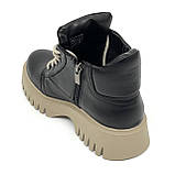 Черевики чорно-бежеві жіночі на байці демісезон на шнурівці та з блискавкою Zlett 2728Б шкіра чорна лате розмір 36, фото 5