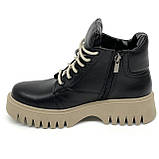 Черевики чорно-бежеві жіночі на байці демісезон на шнурівці та з блискавкою Zlett 2728Б шкіра чорна лате розмір 36, фото 2