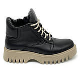 Черевики чорно-бежеві жіночі на байці демісезон на шнурівці та з блискавкою Zlett 2728Б шкіра чорна лате розмір 36, фото 4