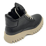 Черевики чорно-бежеві жіночі на байці демісезон на шнурівці та з блискавкою Zlett 2728Б шкіра чорна лате розмір 36, фото 7