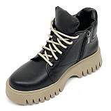 Черевики чорно-бежеві жіночі на байці демісезон на шнурівці та з блискавкою Zlett 2728Б шкіра чорна лате розмір 36, фото 8