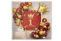 Набір кульок для декору до дня народження, дизайн золотий з червоним (банер, кульки) 34*26см