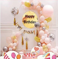 Набір кульок для декору до дня народження, дизайн рожевий с золотом 34*26см