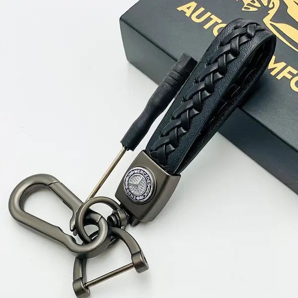 Брелок для автоключів із натуральної шкіри з логотипом авто Мерседес, фото 1