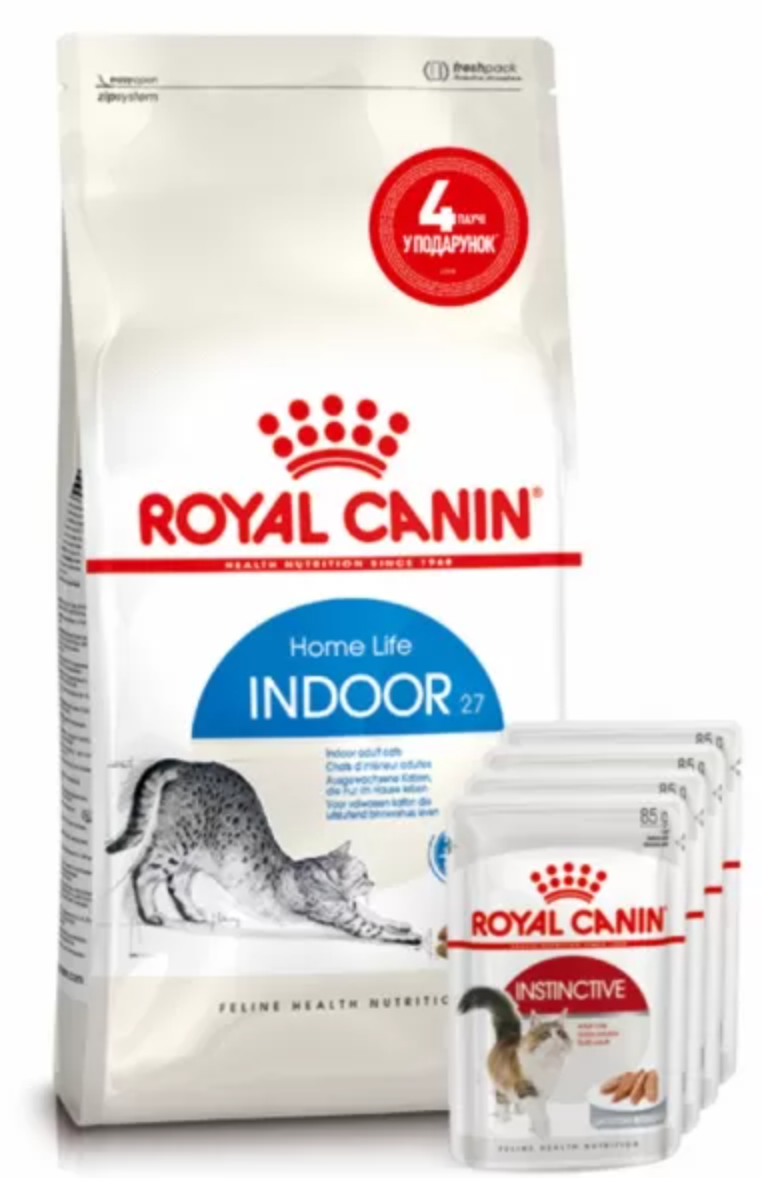 Royal Canin Indoor 2 кг + 4 пауча корм для кішок, що мешкають у приміщенні