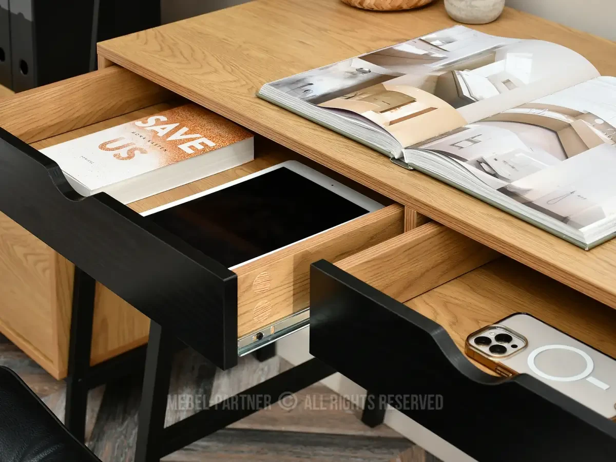 Стильный стол falun с ящиками, дуб-черный, черная рама - фото 9 - id-p2107606257