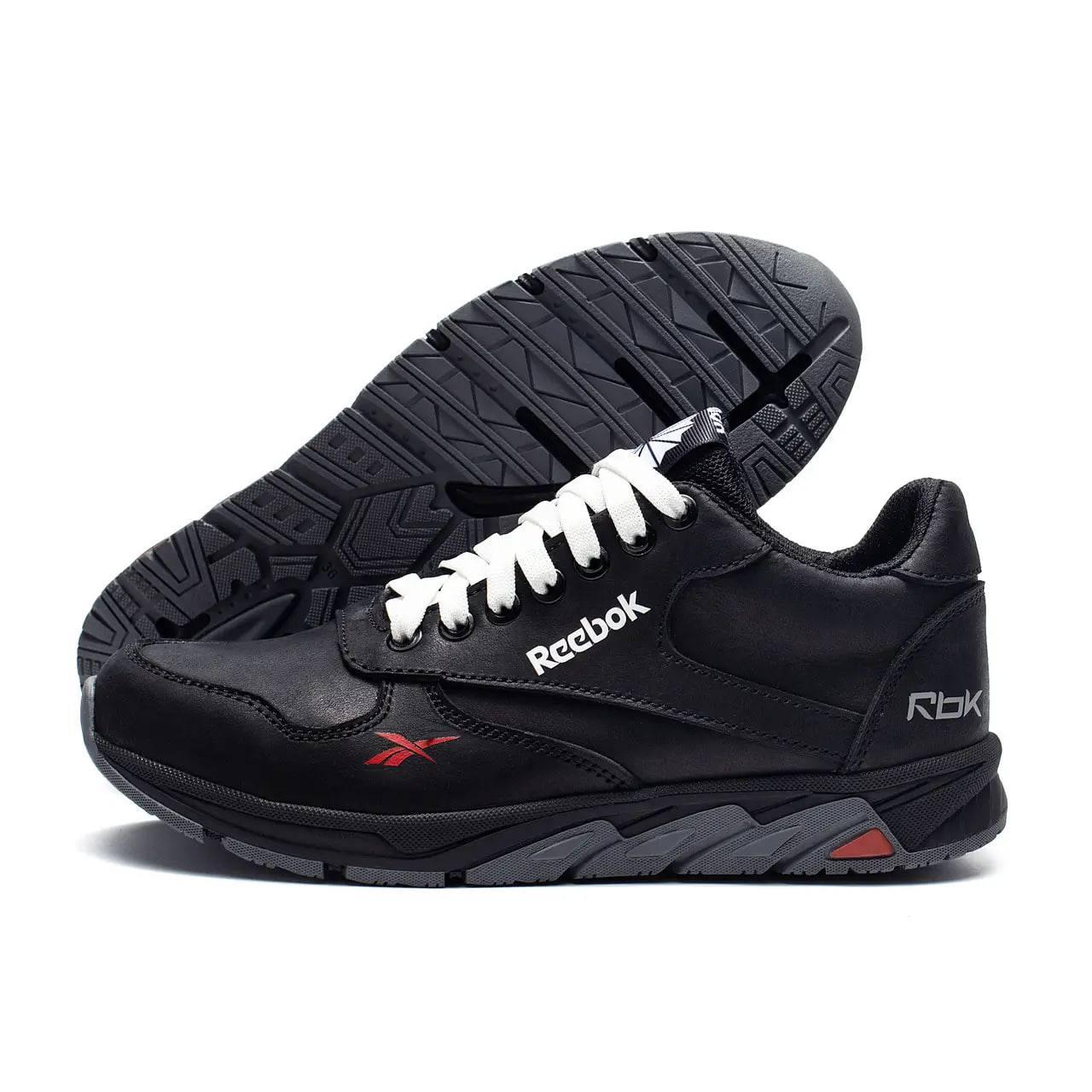 Підліткові дитячі шкіряні кросівки весна/осінь чорні Reebok, фото 1