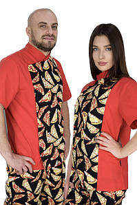 Кітель кухаря Lux Form «Піца» червоний, унісекс, з коротким рукавом