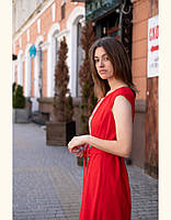 Сарафан жіночий лляний літній червоний "Dnister" з воланом без рукавів M