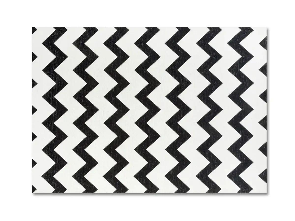 Скандинавский лайн ковер, белый и черный зигзаг, легкоочистый натуральный - фото 8 - id-p2107606361