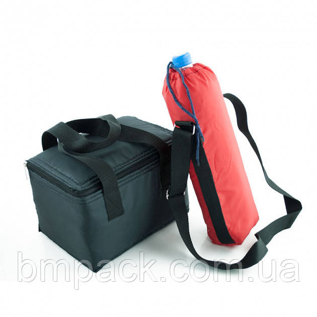 Набор из 2 сумок (Красная Термосумка под бутылку 2л с ремнем и клапаном, Чорная Термосумка "ЛанчБег" 5,5 л) - фото 1 - id-p2107624189