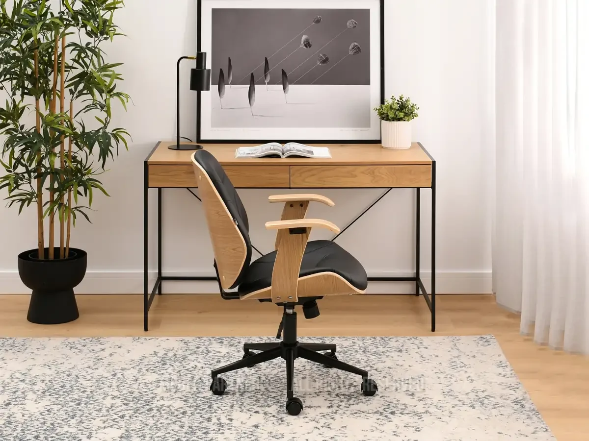 Офисный стул с деревяней дуба - черная эко кожа черная ножка - фото 4 - id-p2107606376
