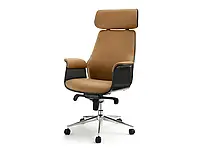 Офисный стул leonard карамельно-бежевый черный деревянный ножка хром